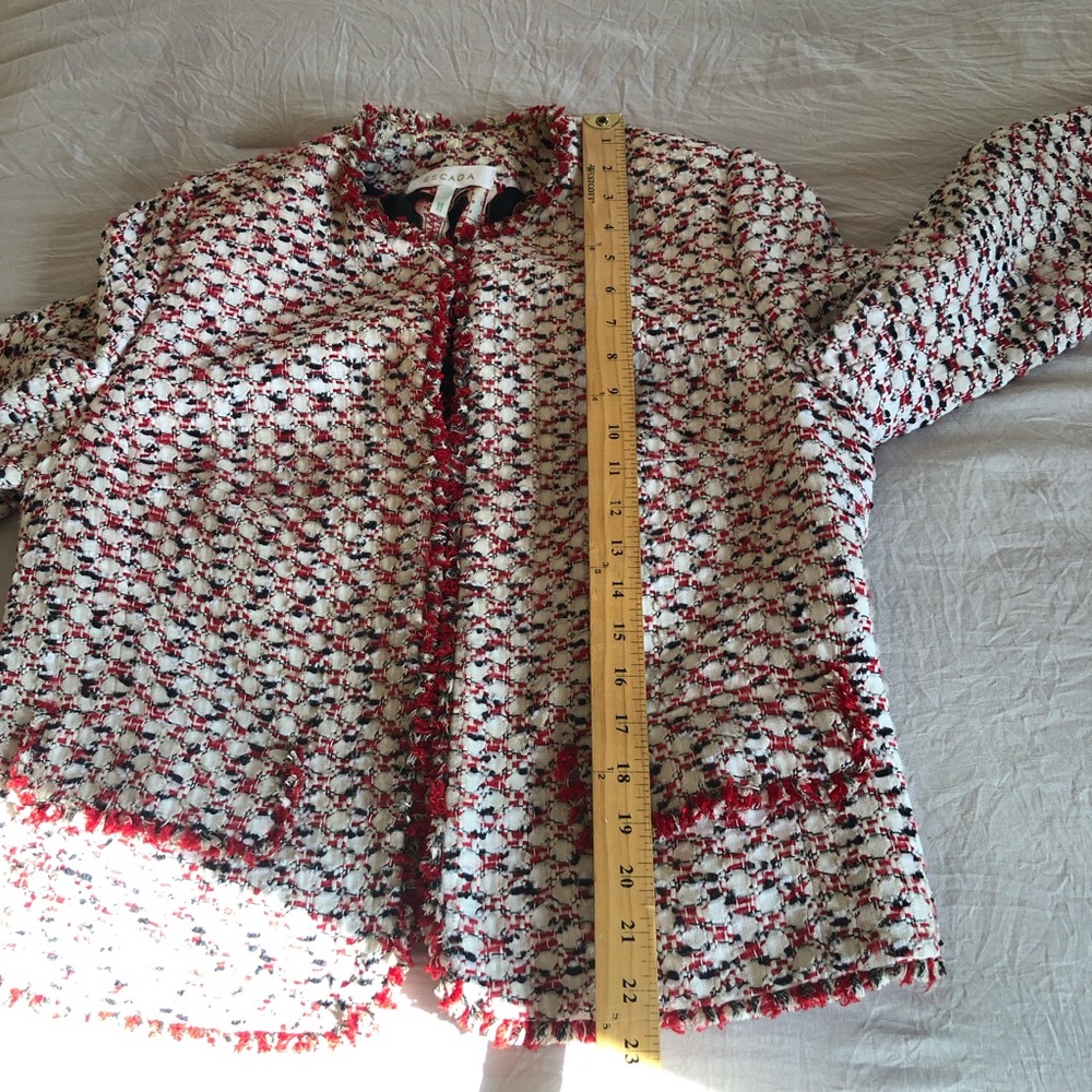 Vintage Escada Couture Red Black White Tweed Boxy Blazer Jacket 12/42 - Picture 10 of 11